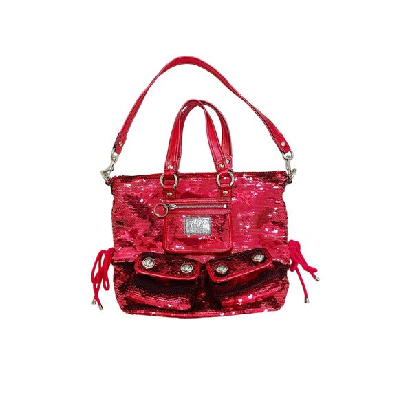 Coach Poppy Red Sequin Glam Tote Shoulder Bag Crossbody Rare - Picture 13 of 16